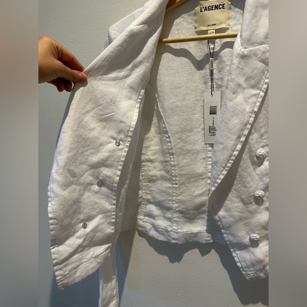 NWT L'AGENCE Women's Wayne Cropped Double-Breasted Linen Blazer White - Picture 10 of 10